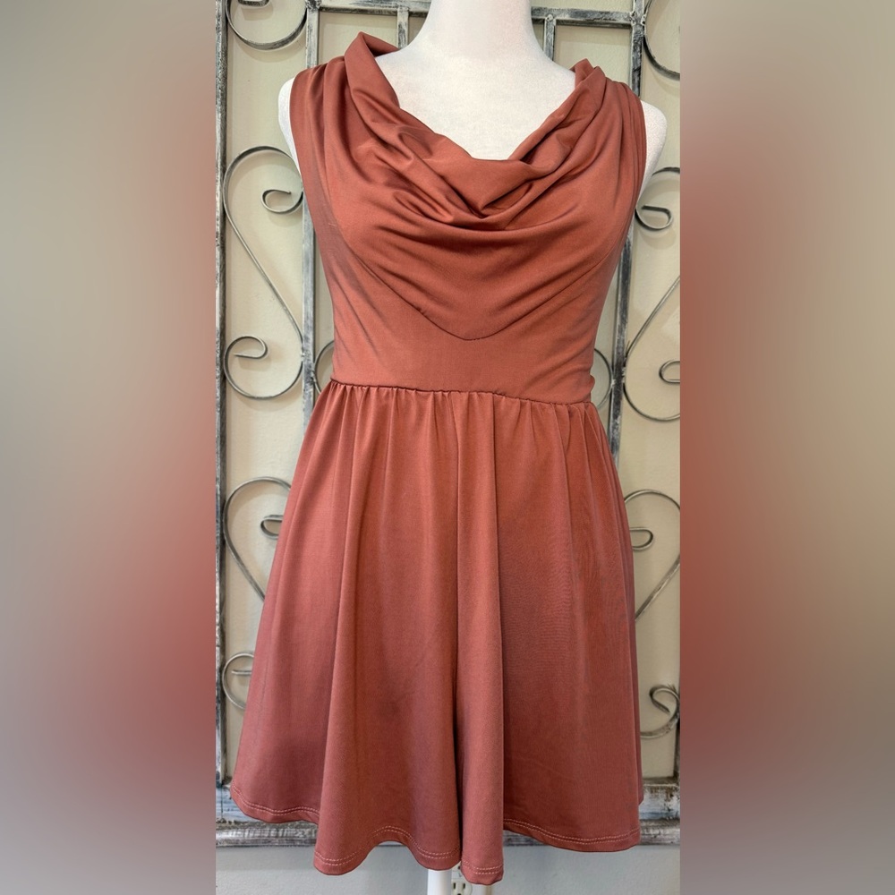 FAVLUX Dusty Pink Scoop Neck Romper Dress w/Criss-Cross Back #1797
